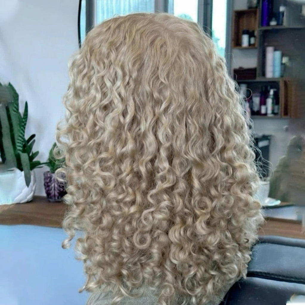 Crown Glueless Ash Blonde Curly Wig