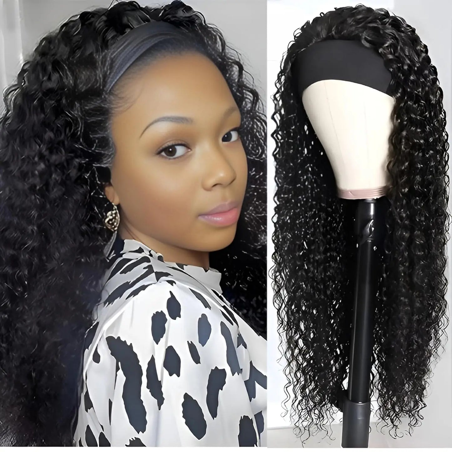 Crown Kinky Curly Headband Wig