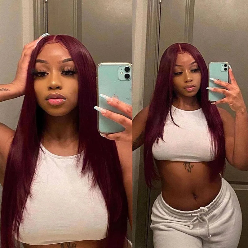 Crown Glueless Burgundy Straight Wig