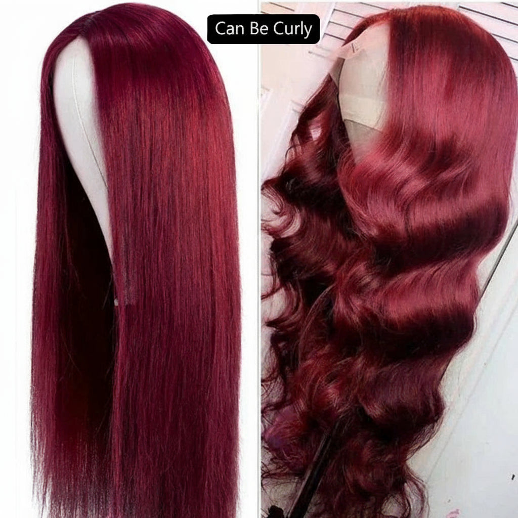 Crown Glueless Burgundy Straight Wig