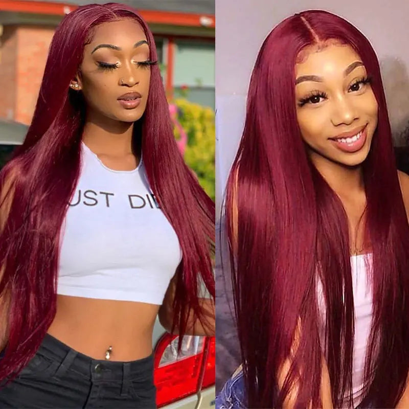 Crown Glueless Burgundy Straight Wig