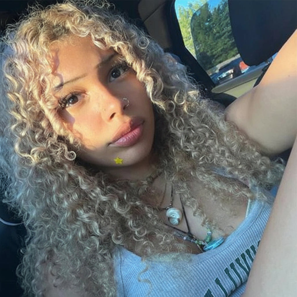 Crown Glueless Ash Blonde Curly Wig