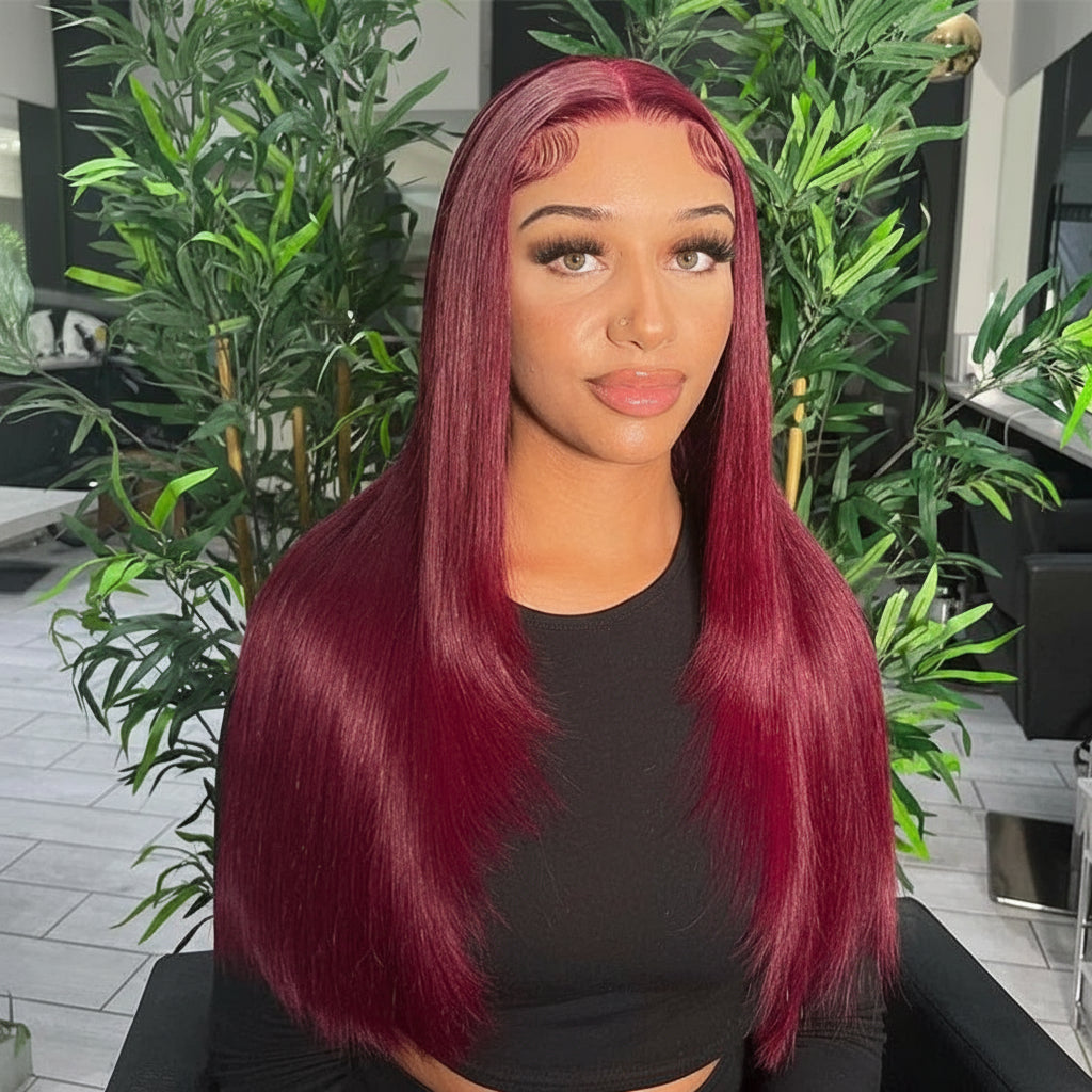 Crown Glueless Burgundy Straight Wig