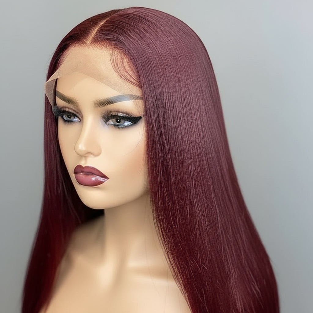 Crown Glueless Burgundy Straight Wig