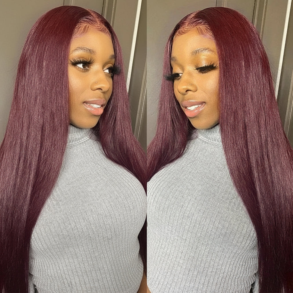 Crown Glueless Burgundy Straight Wig