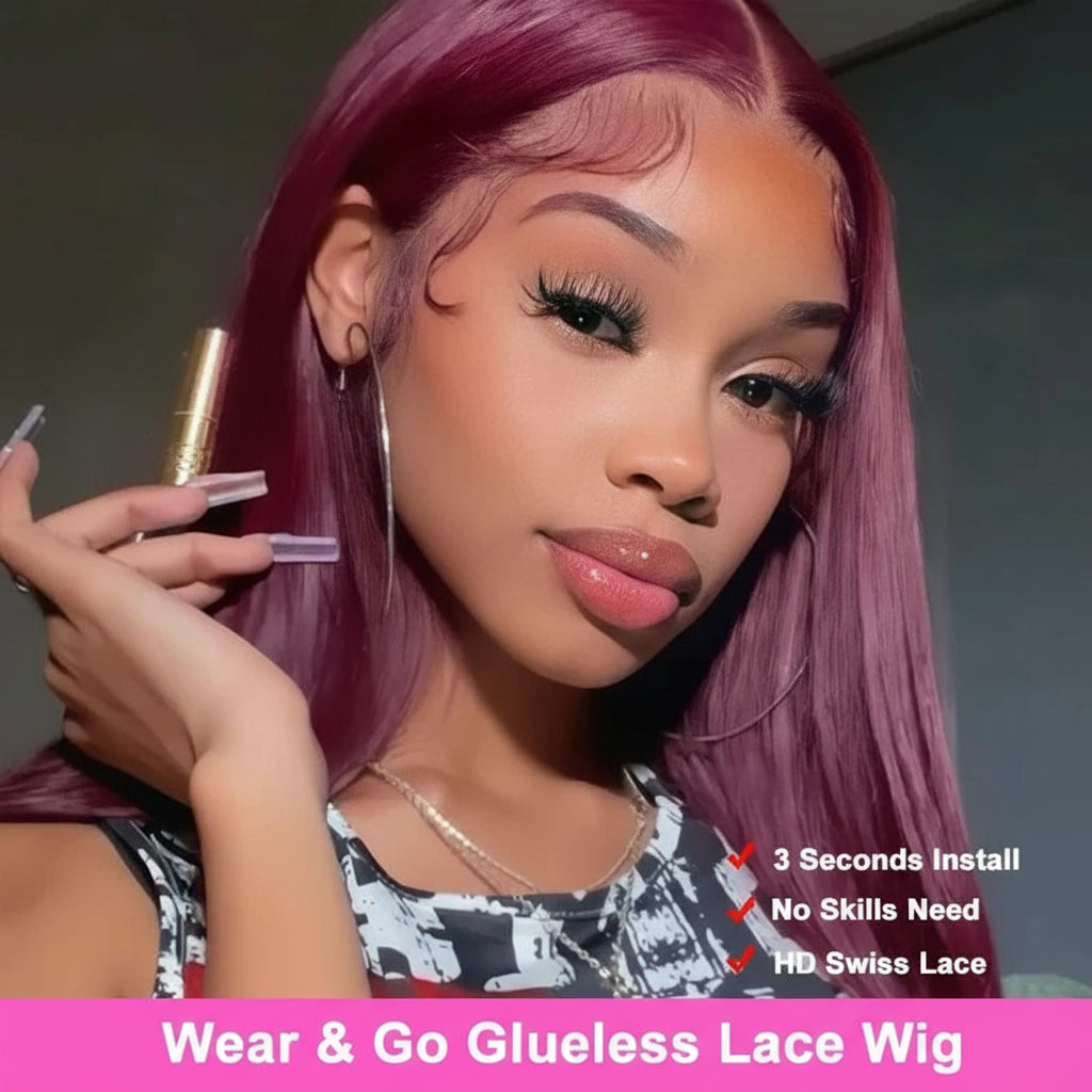 Crown Glueless Burgundy Straight Wig