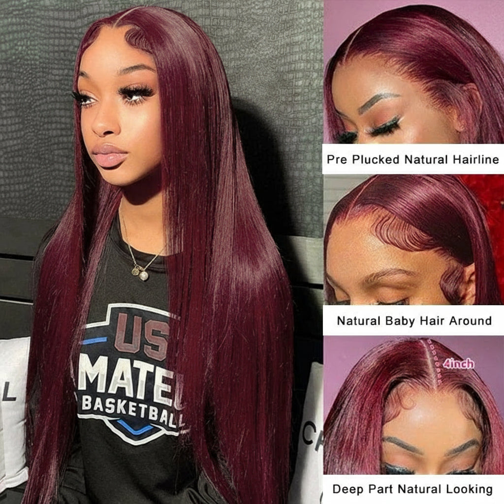 Crown Glueless Burgundy Straight Wig