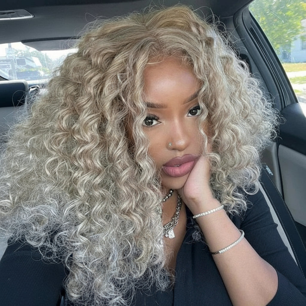 Crown Glueless Ash Blonde Curly Wig