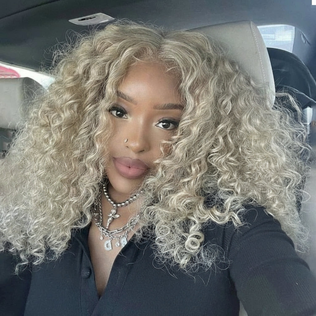 Crown Glueless Ash Blonde Curly Wig