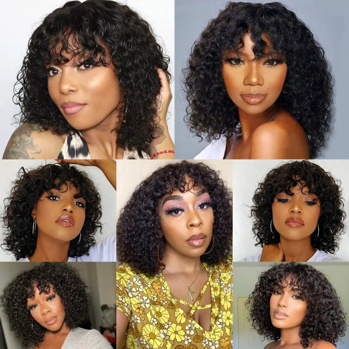Crown Glueless Curly Bang Wig