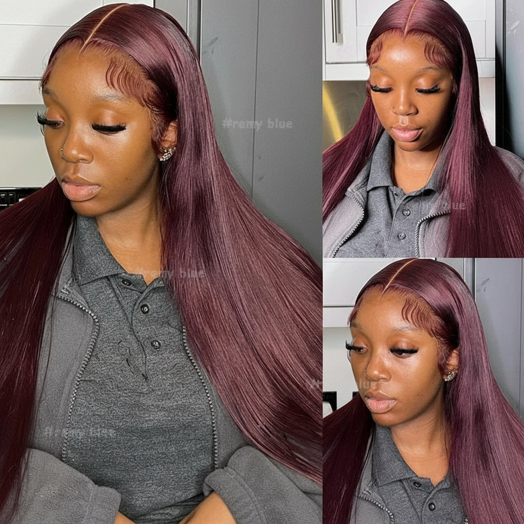 Crown Glueless Burgundy Straight Wig