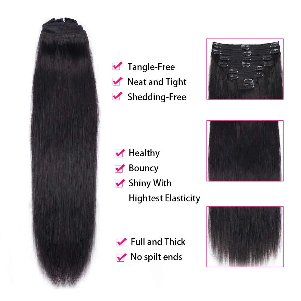 Crown Brazilian Straight Clip-Ins