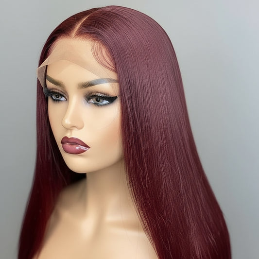 Crown Glueless Burgundy Straight Wig