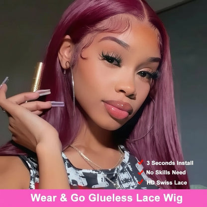 Crown Glueless Burgundy Straight Wig