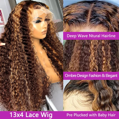 Crown Honey Brown Deep Wave Wig