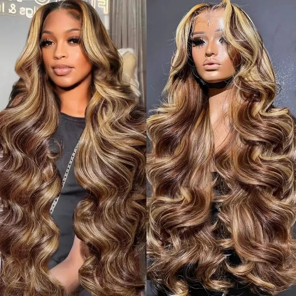 Crown Honey Blonde Highlights Body Wave Wig