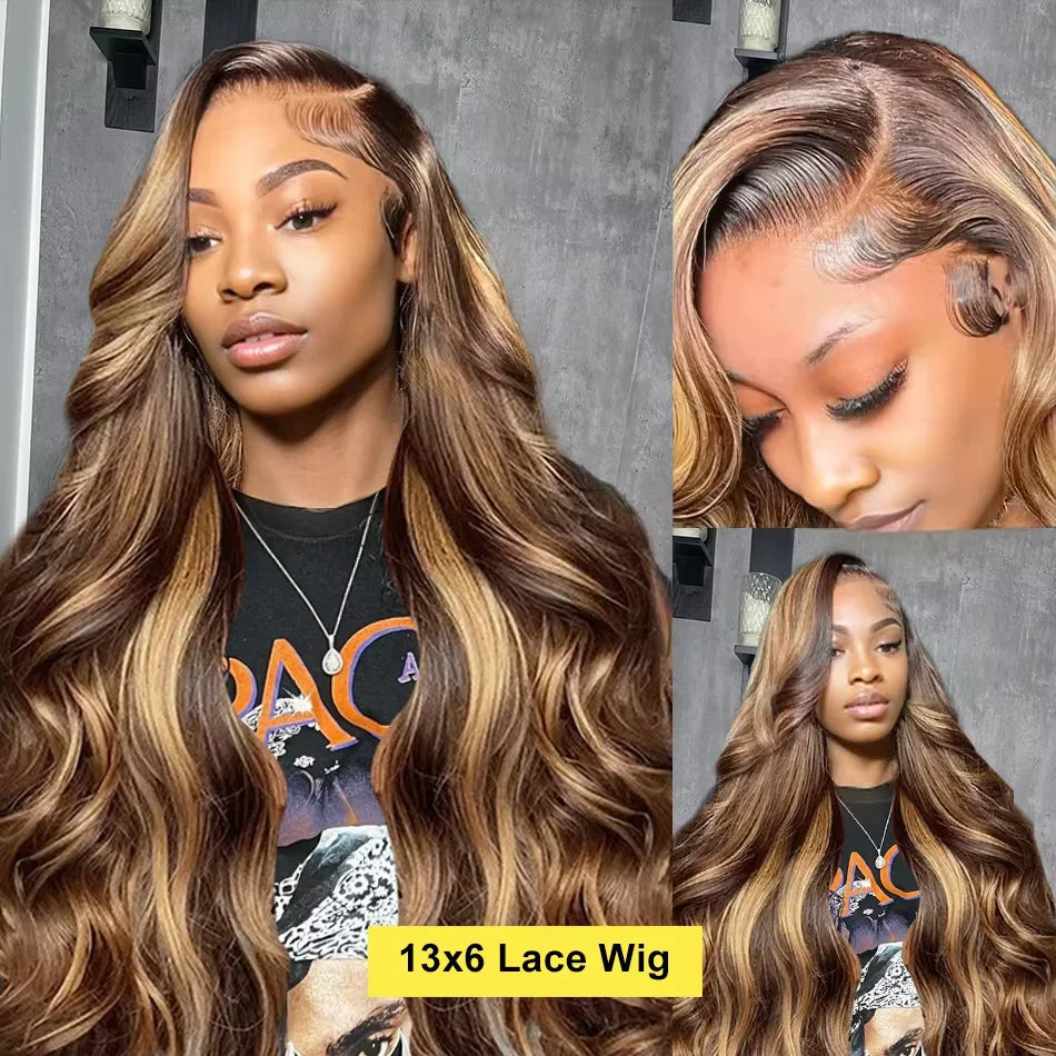 Crown Honey Blonde Highlights Body Wave Wig