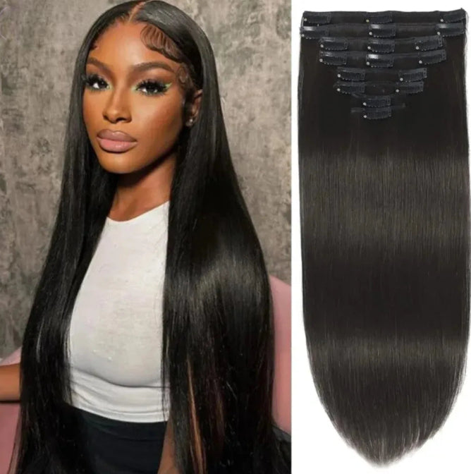 Crown Brazilian Straight Clip-Ins