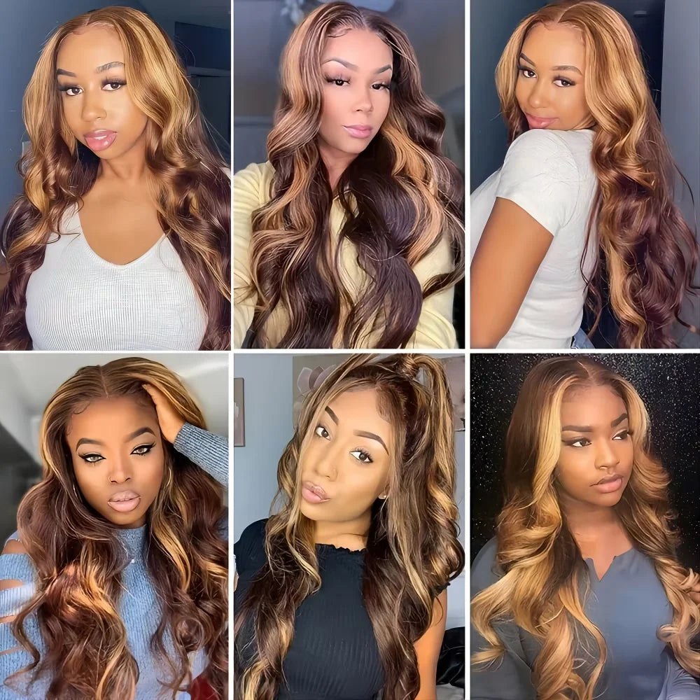 Crown Honey Blonde Highlights Body Wave Wig